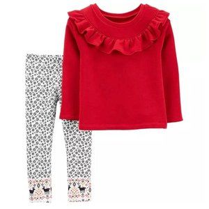 Girls Carter's 3T Toddler Ruffle Fleece Top Floral Leggings 2 Piece NWT